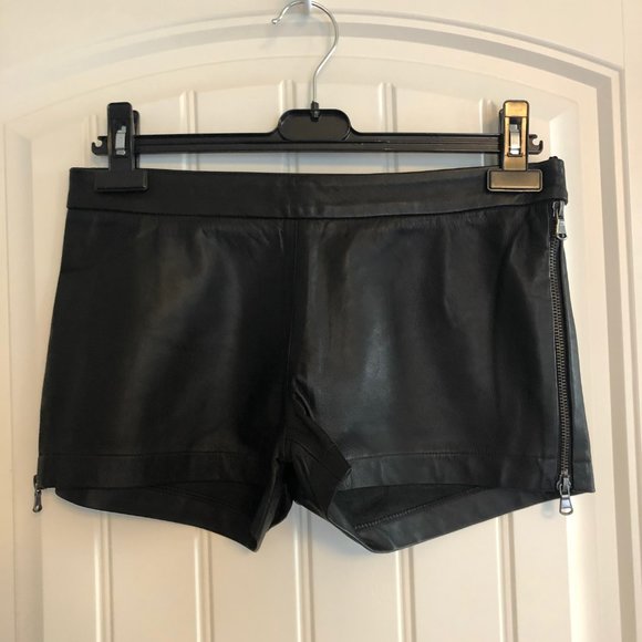 NWT David Lerner Black Leather Zip Shorts size S - Picture 4 of 8